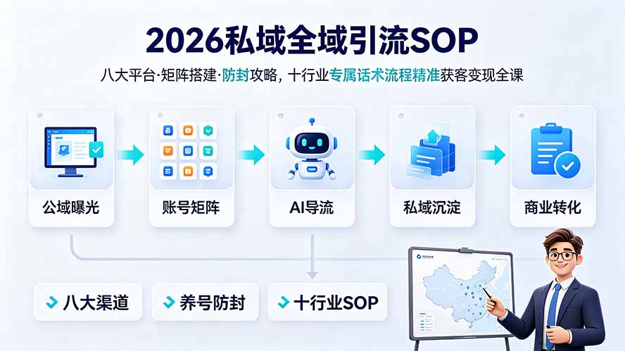 （19248期） 2026私域全域引流SOP｜八大平台·矩阵搭建·防封攻略，十行业专属话术流程精准获客变现全课-靠谱项目库