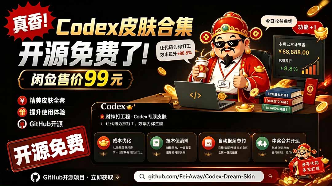 （19432期）闲鱼售卖99元的Codex皮肤包，GitHub 免费开源了！让你的codex变成精美界面 Codex Dream Skin-靠谱项目库