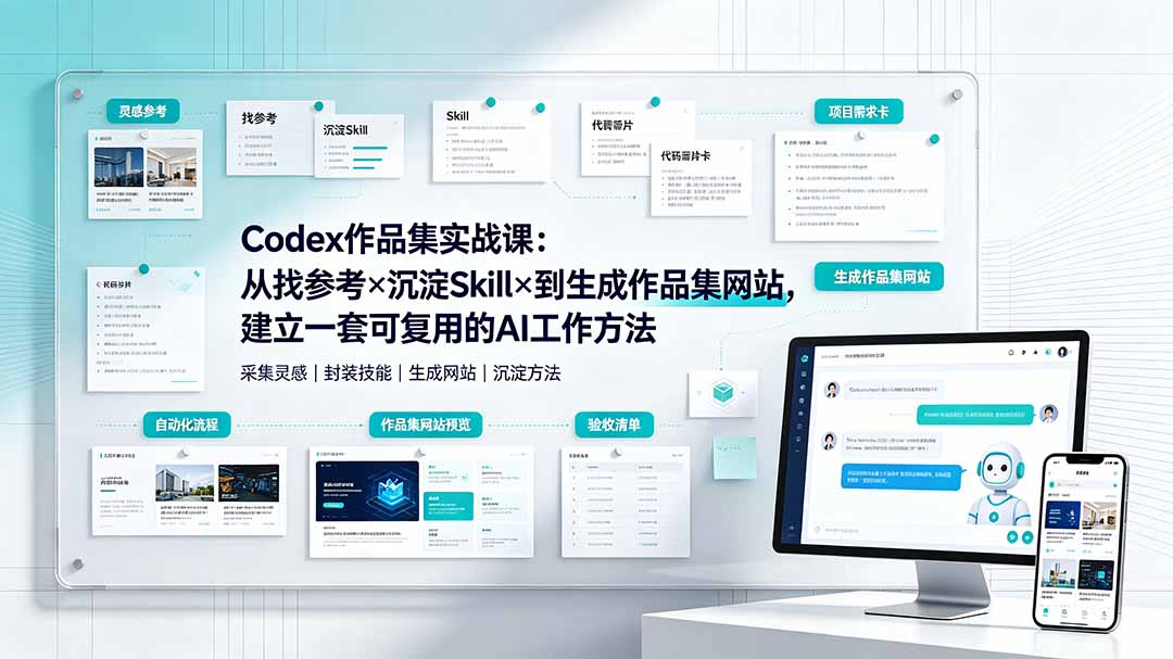 （19361期）Codex作品集实战课：从找参考×沉淀Skill×到生成作品集网站，建立一套可复用的AI工作方法-靠谱项目库