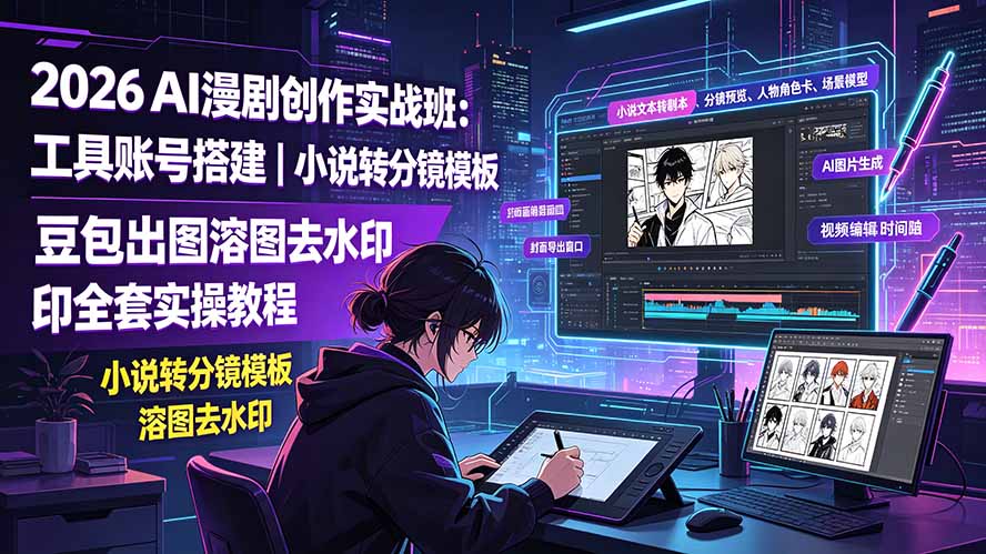 （19433期）2026AI漫剧创作实战班：工具账号搭建｜小说转分镜模板｜豆包出图溶图去水印全套实操教程-靠谱项目库