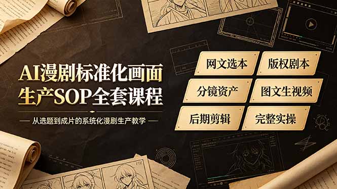 （19401期）AI漫剧标准化画面生产SOP全套课程-更新，网文选本版权剧本分镜资产全覆盖，图文生视频后期剪辑完整实操教学-靠谱项目库