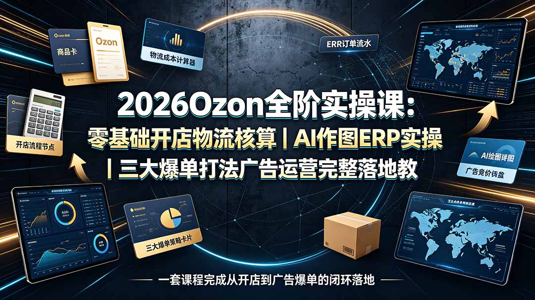 （19400期）2026Ozon全阶实操课：零基础开店物流核算｜AI作图ERP实操｜三大爆单打法广告运营完整落地教程-靠谱项目库