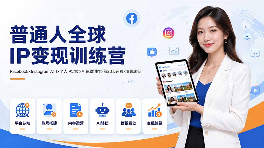 （19568期）普通人全球IP变现训练营：Facebook×Instagram入门×个人IP定位×AI辅助创作×前30天运营×变现路径-靠谱项目库