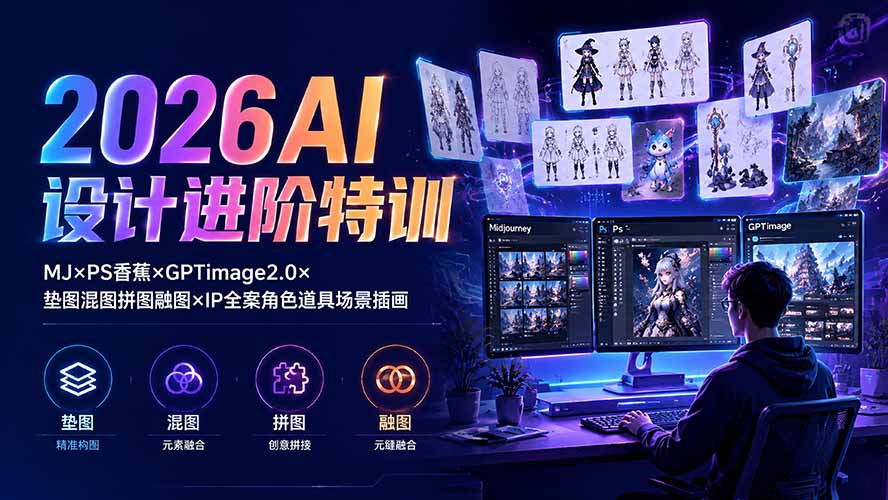 （19569期）2026AI设计进阶特训：MJ×PS香蕉×GPTimage2.0×垫图混图拼图融图×IP全案角色道具场景插画-靠谱项目库