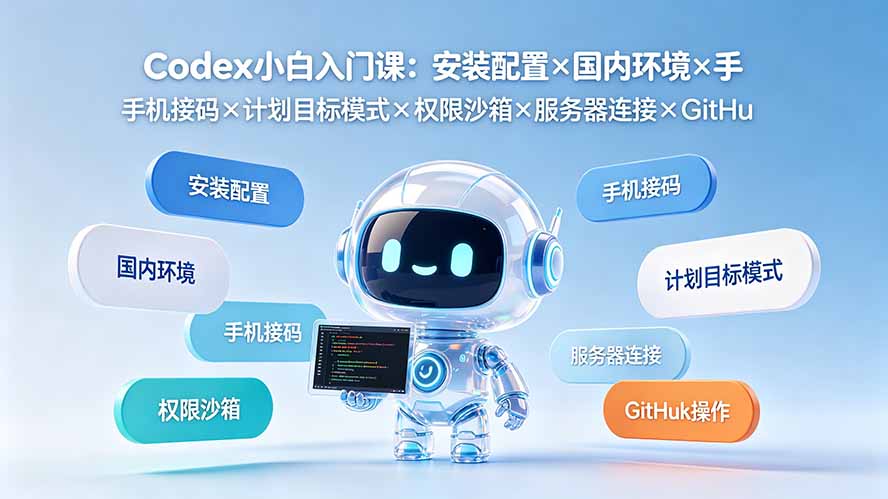 （19402期）Codex小白入门课：安装配置×国内环境×手机接码×计划目标模式×权限沙箱×服务器连接×GitHub操作-靠谱项目库