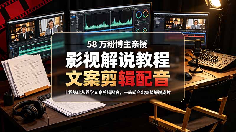 (19160期)58 万粉博主荧幕春秋亲授影视解说教程|零基础从零学文案剪辑配音,一站式产出完整解说成片-靠谱项目库