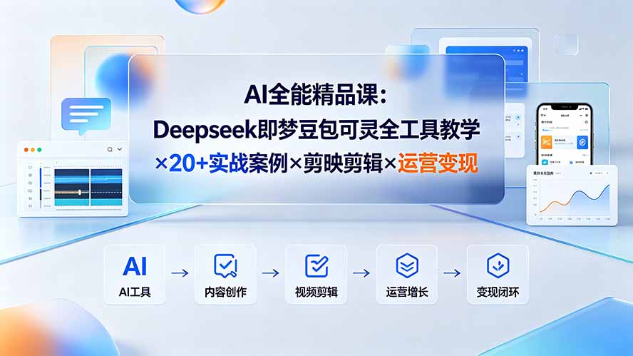 （19278期）AI全能精品课：Deepseek即梦豆包可灵全工具教学×20+实战案例×剪映剪辑×运营变现-靠谱项目库