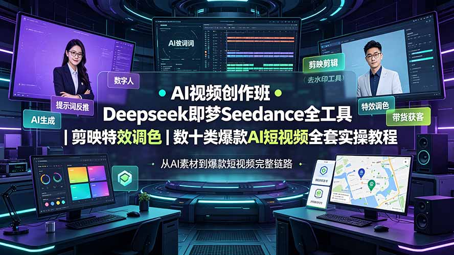 （19454期）AI视频创作班◆Deepseek即梦Seedance全工具｜剪映特效调色｜数十类爆款AI短视频全套实操教程-靠谱项目库