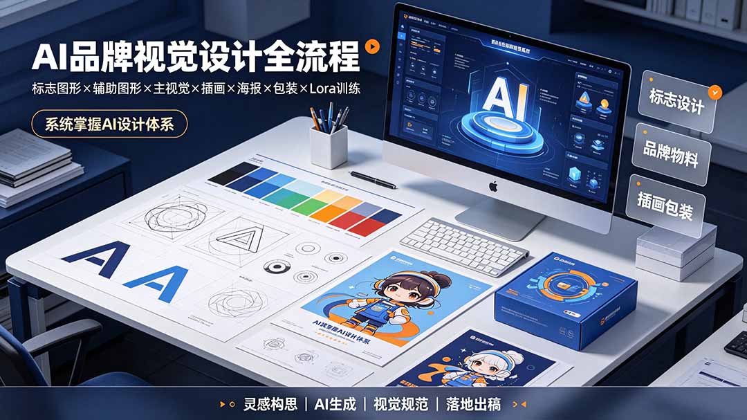 （19372期）AI品牌视觉设计全流程：标志图形×辅助图形×主视觉×插画×海报×包装×Lora训练，系统掌握AI设计体系-靠谱项目库