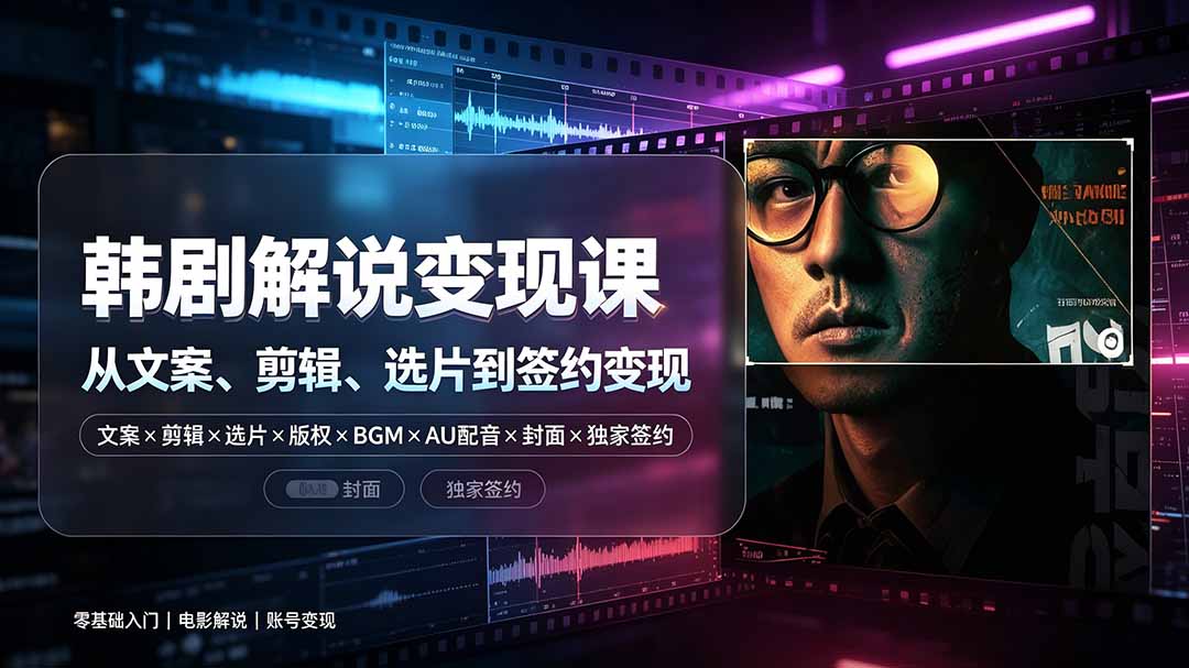 （19438期）抖音270W粉丝博主亲授韩剧解说课：文案×剪辑×选片×版权×BGM×AU配音×封面×独家签约，零基础到变现-靠谱项目库