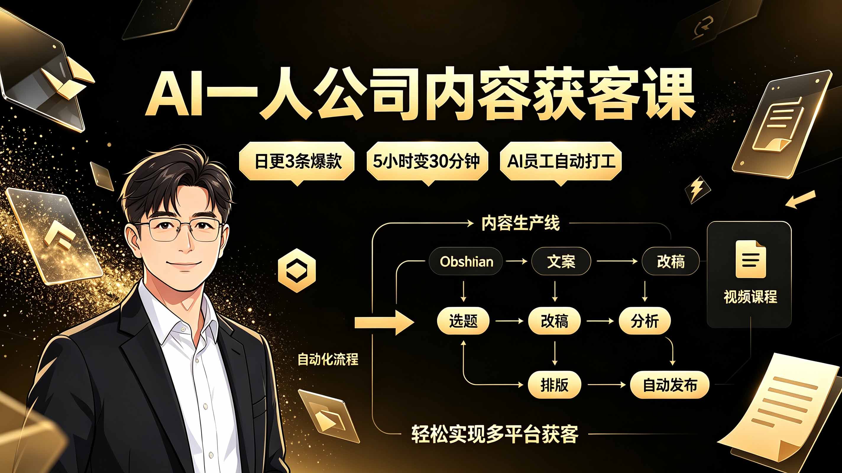 （19387期）AI一人公司内容获客课：日更3条爆款×5小时变30分钟×AI员工自动打工，轻松实现多平台获客-靠谱项目库