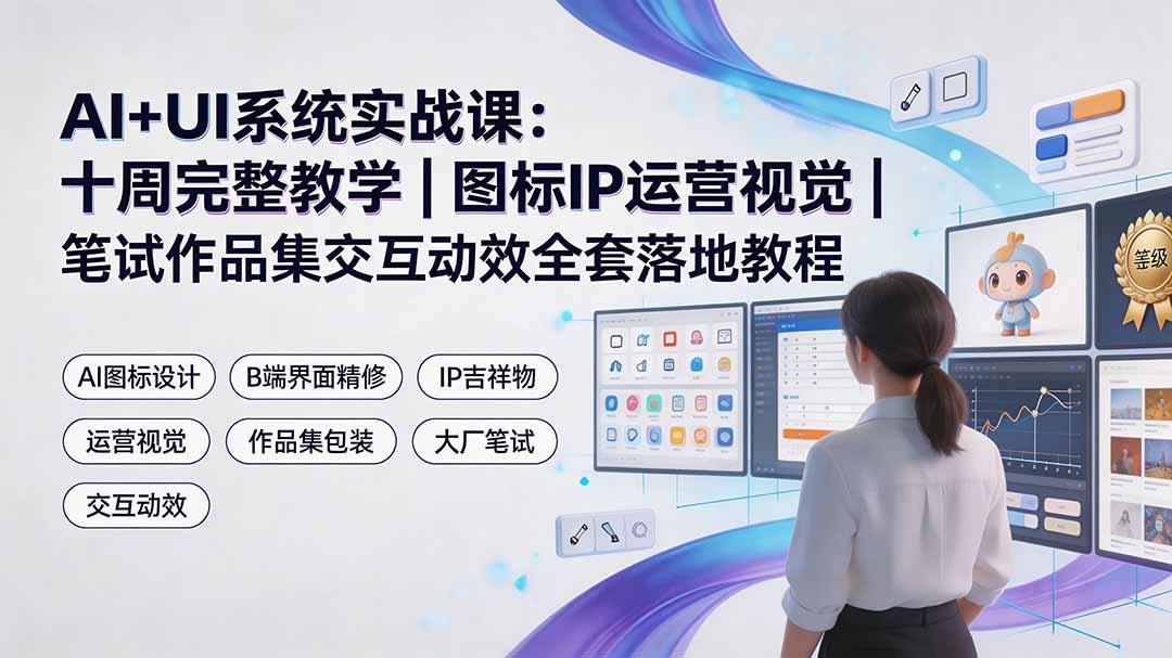 （19378期）AI+UI系统实战课：十周完整教学｜图标IP运营视觉｜笔试作品集交互动效全套落地教程-靠谱项目库