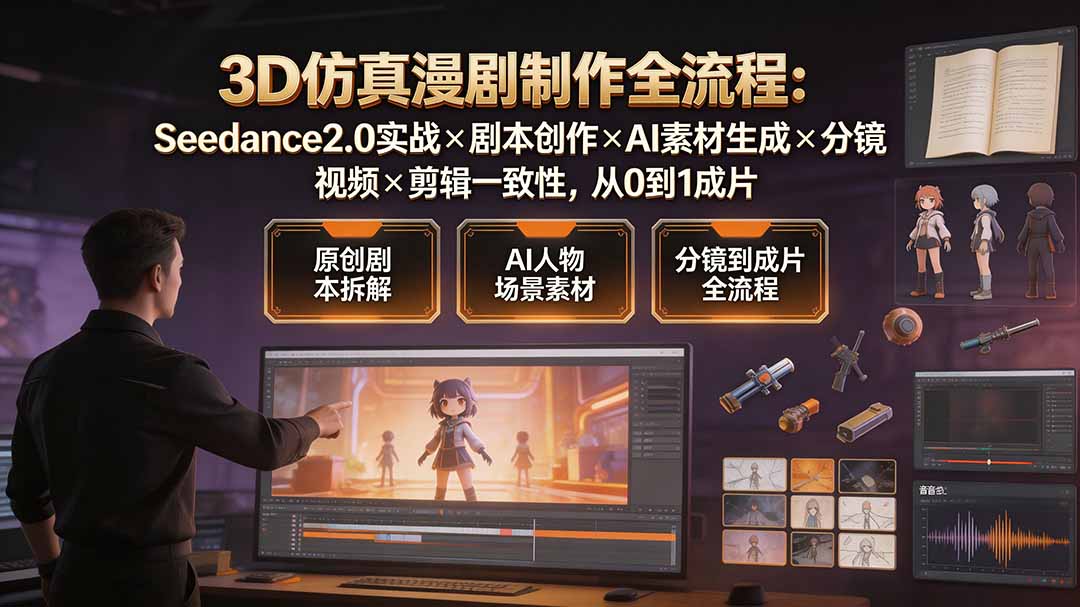 （19341期）3D仿真漫剧制作全流程：Seedance2.0实战×剧本创作×AI素材生成×分镜视频×剪辑一致性，从0到1成片-靠谱项目库