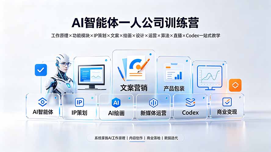 （19502期）AI智能体一人公司训练营：工作原理×功能模块×IP策划×文案×绘画×设计×运营×算法×直播×Codex一站式教学-靠谱项目库
