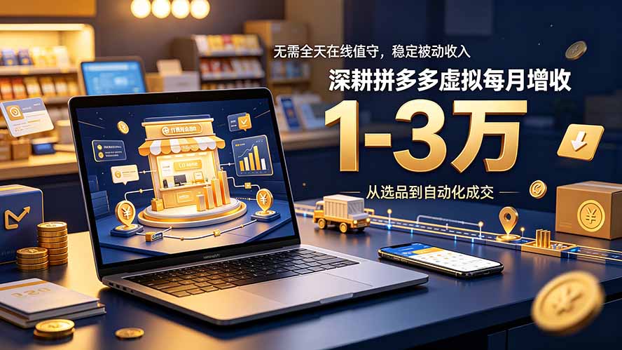 （19326期）无需全天在线值守，稳定被动收入，深耕拼多多虚拟每月增收 1-3 万-靠谱项目库
