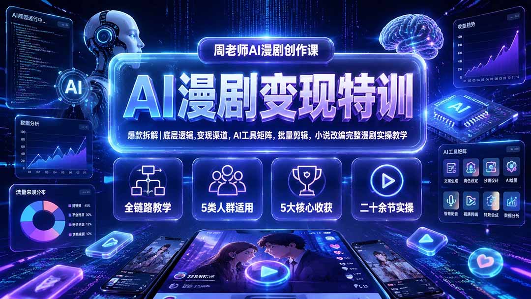 （19633期）AI漫剧变现特训★爆款拆解｜底层逻辑，变现渠道，AI工具矩阵，批量剪辑，小说改编完整漫剧实操教学-靠谱项目库