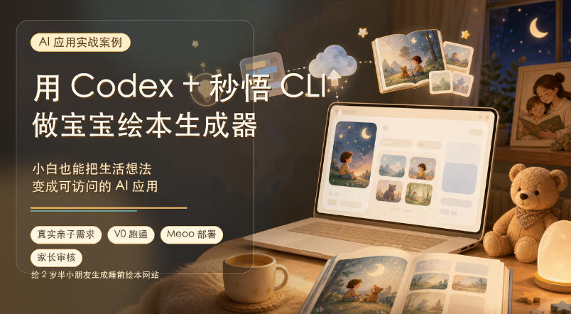 （19415期）AI应用实战案例，用Codex+秒悟CLl做宝宝绘本生成器，小白也能把生活想法变成可访问的AI应用-靠谱项目库