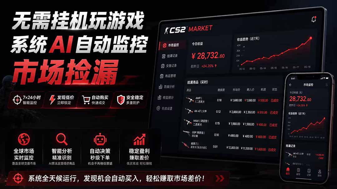 （19555期）系统AI自动监控市场捡漏，不用玩游戏|只需要一部手机|支持任何形式数据验证-靠谱项目库