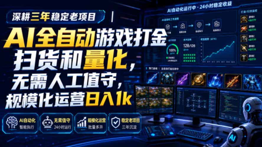 （19576期）AI全自动游戏打金扫货和量化，规模化运营日入1k，深耕三年稳定老项目！-靠谱项目库