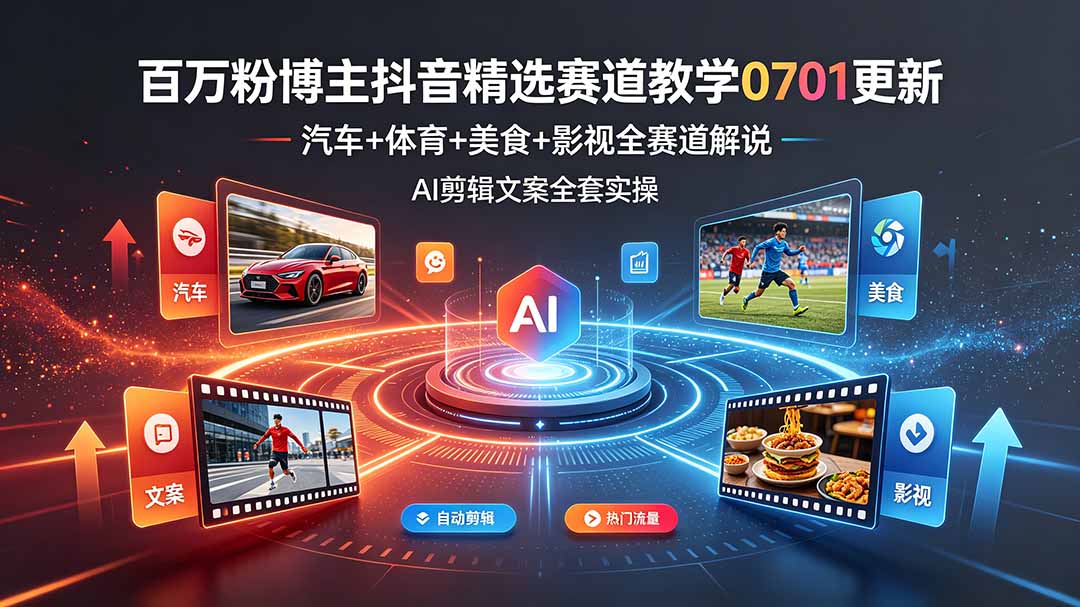 (19144期)百万粉博主抖音精选赛道教学-0701更新,汽车+体育+美食+影视全赛道解说,AI剪辑文案全套实操-靠谱项目库