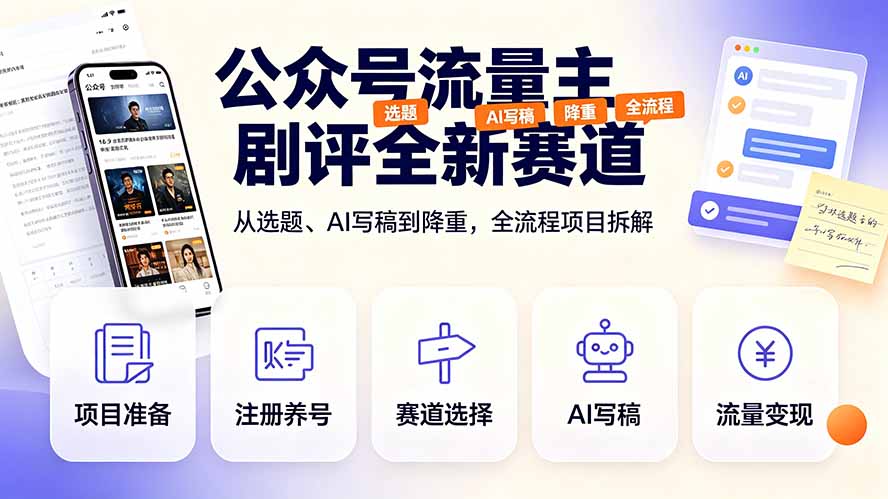 （19348期）公众号流量主剧评全新赛道，从选题、AI写稿到降重，全流程项目拆解-靠谱项目库