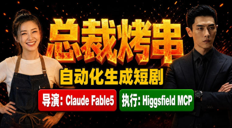 Claude Fable5担任导演+Higgsfield MCP落地执行｜《总裁烤串》真人质感短剧全自动AI生成全流程教学-靠谱项目库