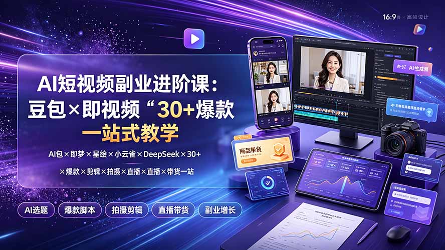 （19458期）AI短视频副业进阶课：豆包×即梦×星绘×小云雀×DeepSeek×30+爆款×剪辑×拍摄×直播×带货一站式教学-靠谱项目库
