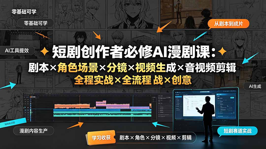 （19459期）短剧创作者必修AI漫剧课：剧本×角色场景×分镜×视频生成×音视频剪辑×全流程实战×创意短片拆解-靠谱项目库