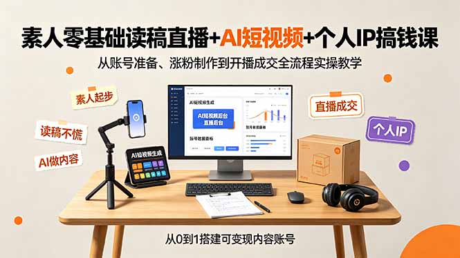 （19232期）素人零基础读稿直播+AI短视频+个人IP搞钱课，从账号准备、涨粉制作到开播成交全流程实操教学-靠谱项目库