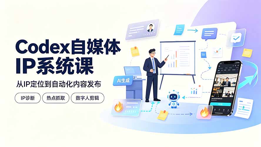 （19258期）Codex自媒体IP系统课：IP诊断/热点抓取/IP蒸馏 Skill，爆款复刻数字人多平台自动发布教程-靠谱项目库