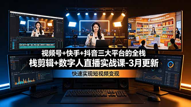(19146期)视频号+快手+抖音三大平台的全栈剪辑+数字人直播实战课-3月更新:快速实现短视频变现-靠谱项目库
