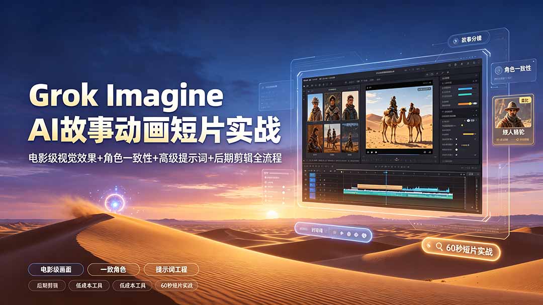 （19305期）Grok Imagine AI故事动画短片实战：电影级视觉效果+角色一致性+高级提示词+后期剪辑全流程-靠谱项目库