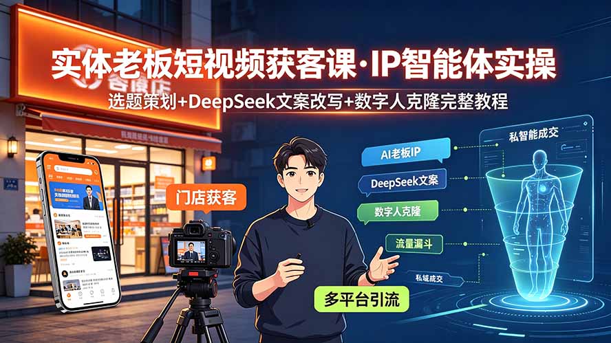 （19260期）实体老板短视频获客课·IP智能体实操｜选题策划+DeepSeek文案改写+数字人克隆完整教程-靠谱项目库
