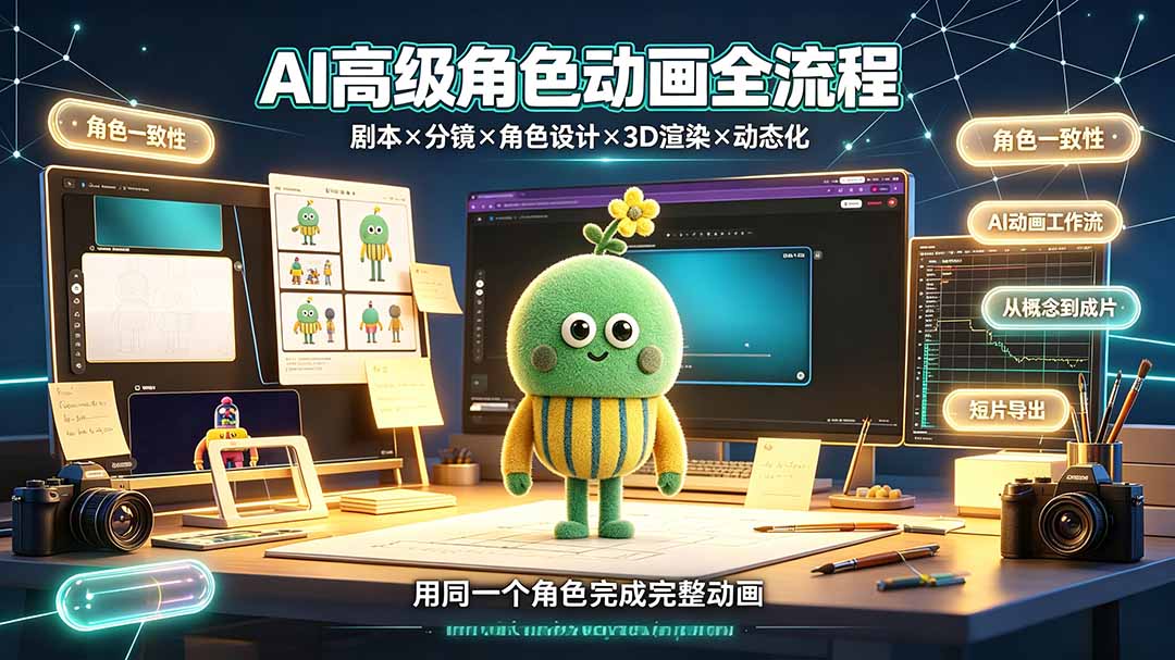 （19304期）AI高级角色动画全流程：剧本×分镜×角色设计×3D渲染×动态化，从概念到成片一站式教学-靠谱项目库