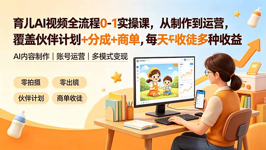 （19236期）育儿AI视频全流程0-1实操课，从制作到运营，覆盖伙伴计划+分成+商单+收徒多种收益，每天500+收益-靠谱项目库