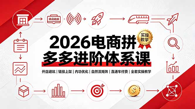 （19206期）2026电商拼多多进阶体系课，开店避坑，链接上架，内功优化，自然流矩阵｜直通车付费｜全套实操教学-靠谱项目库