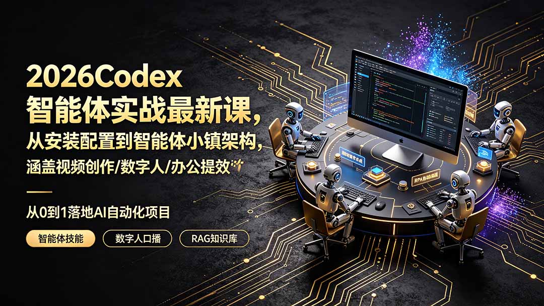 （19237期）2026Codex智能体实战最新课，从安装配置到智能体小镇架构，涵盖视频创作/数字人/办公提效全技能-靠谱项目库