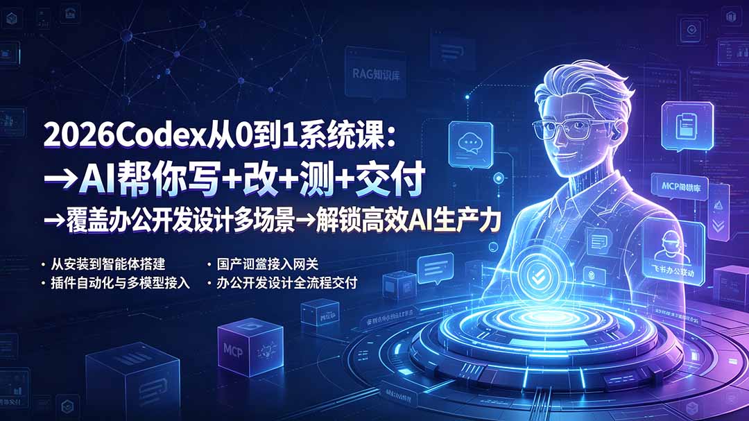 （19461期）2026Codex从0到1系统课：→AI帮你写+改+测+交付→覆盖办公开发设计多场景→解锁高效AI生产力-靠谱项目库