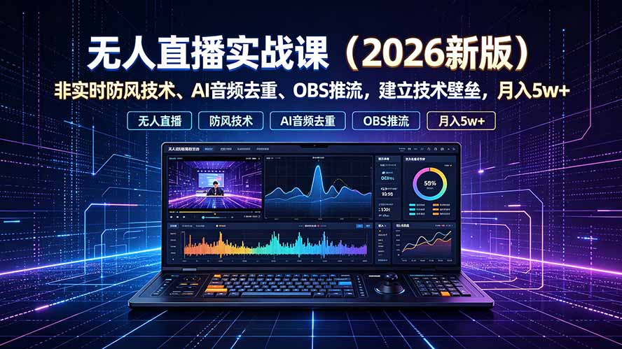 （19525期）无人直播实战课（更新7月），非实时防风技术、AI音频去重、OBS推流，建立技术壁垒，月入5w+-靠谱项目库