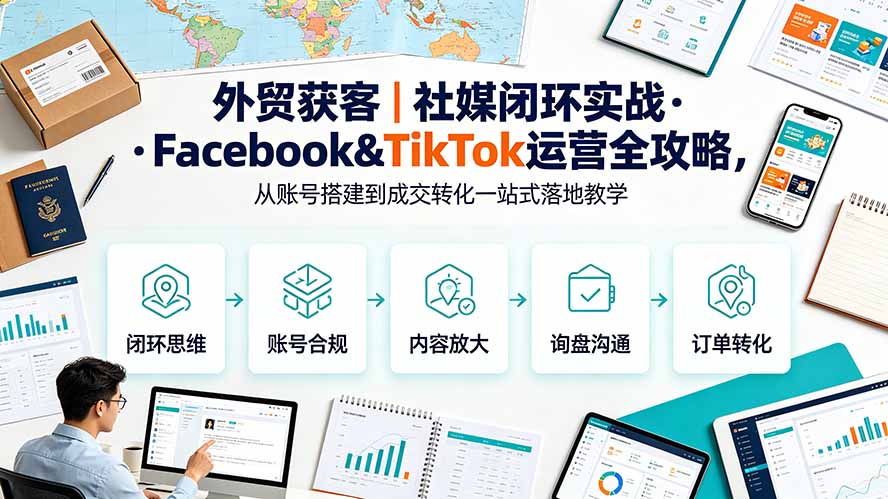 （19526期）外贸获客｜社媒闭环实战·Facebook&TikTok运营全攻略，从账号搭建到成交转化一站式落地教学-靠谱项目库