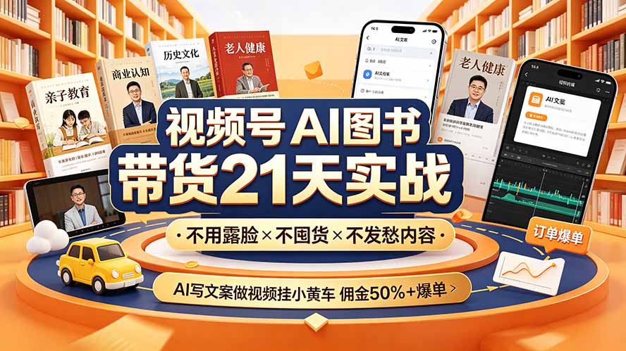 （19476期）视频号AI图书带货21天实战：不用露脸×不囤货×不发愁内容，AI写文案做视频挂小黄车，佣金50%+爆单-靠谱项目库