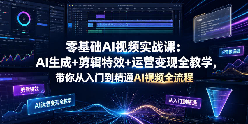 零基础AI视频实战课：AI生成+剪辑特效+运营变现全教学，带你从入门到精通AI视频全流程-靠谱项目库