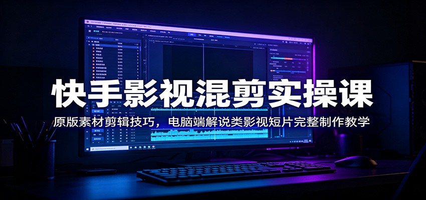 快手影视混剪实操课：原版素材剪辑技巧，电脑端解说类影视短片完整制作教学-靠谱项目库
