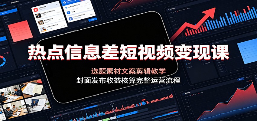 热点信息差短视频变现课：选题素材文案剪辑教学，封面发布收益核算完整运营流程-靠谱项目库