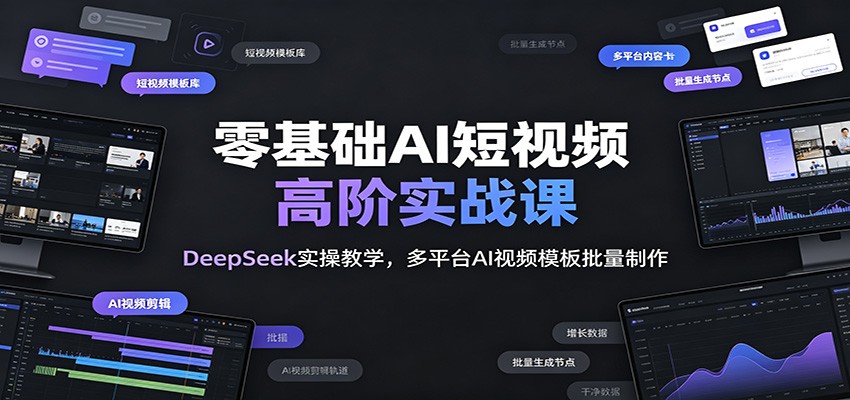零基础AI短视频高阶实战课：DeepSeek实操教学，多平台AI视频模板批量制作-靠谱项目库