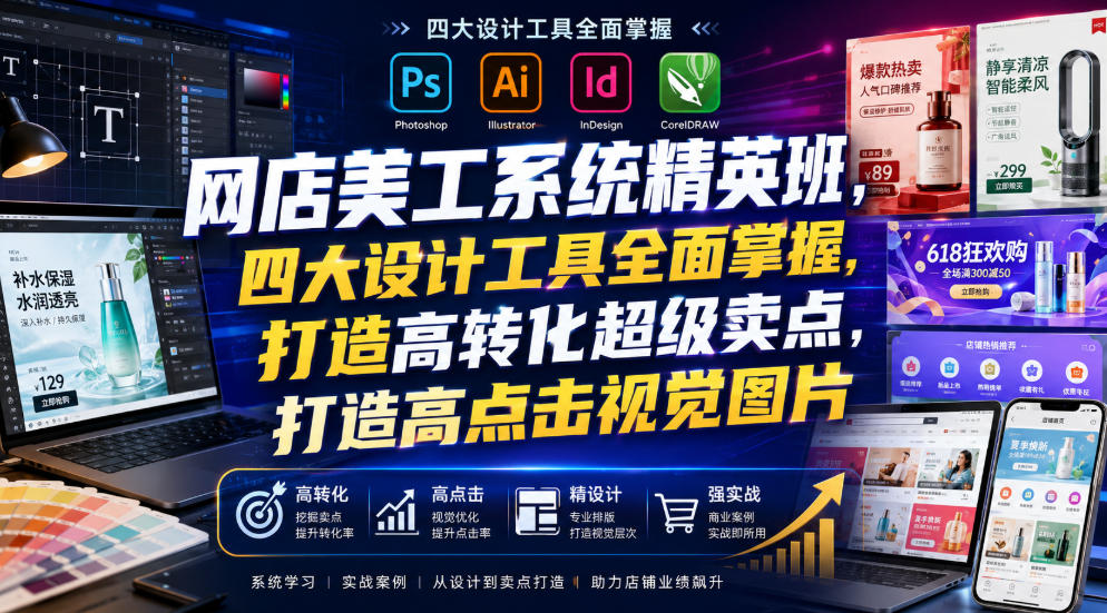 网店美工系统精英班，四大设计工具全面掌握，打造高转化超级卖点，打造高点击视觉图片（2026年7月）-靠谱项目库