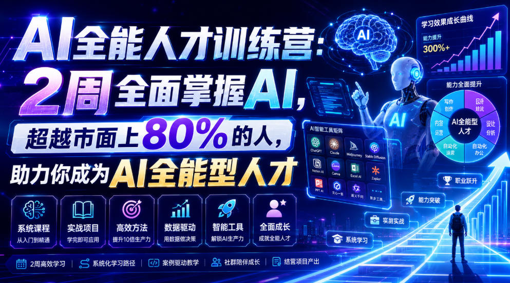 AI全能人才训练营：2周全面掌握AI，超越市面上80%的人，助力你成为AI全能型人才-靠谱项目库