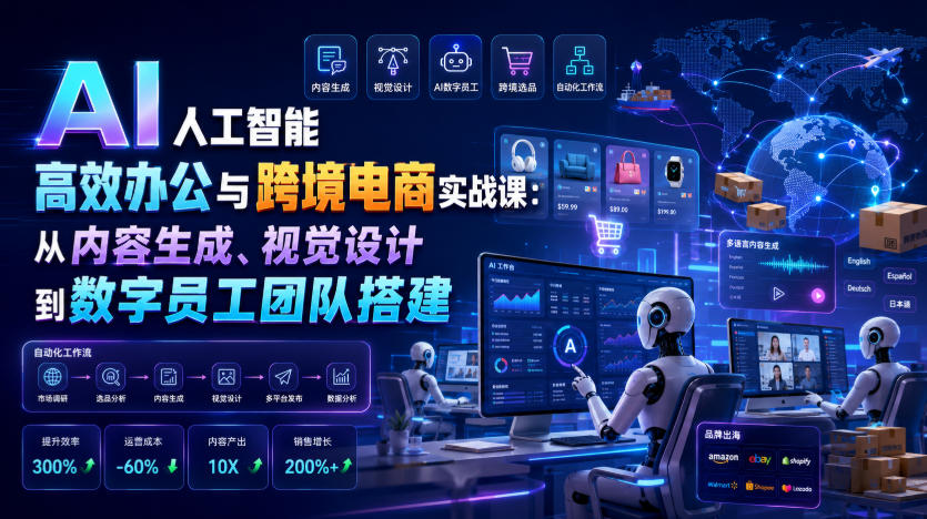 AI人工智能高效办公与跨境电商实战课：从内容生成、视觉设计到数字员工团队搭建-靠谱项目库