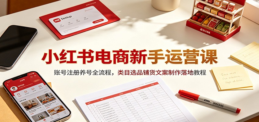 小红书电商新手运营课：账号注册养号全流程，类目选品铺货文案制作落地教程-靠谱项目库