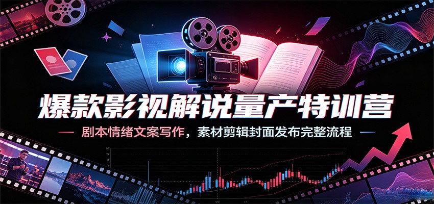 爆款影视解说量产特训营：剧本情绪文案写作，素材剪辑封面发布完整流程-靠谱项目库